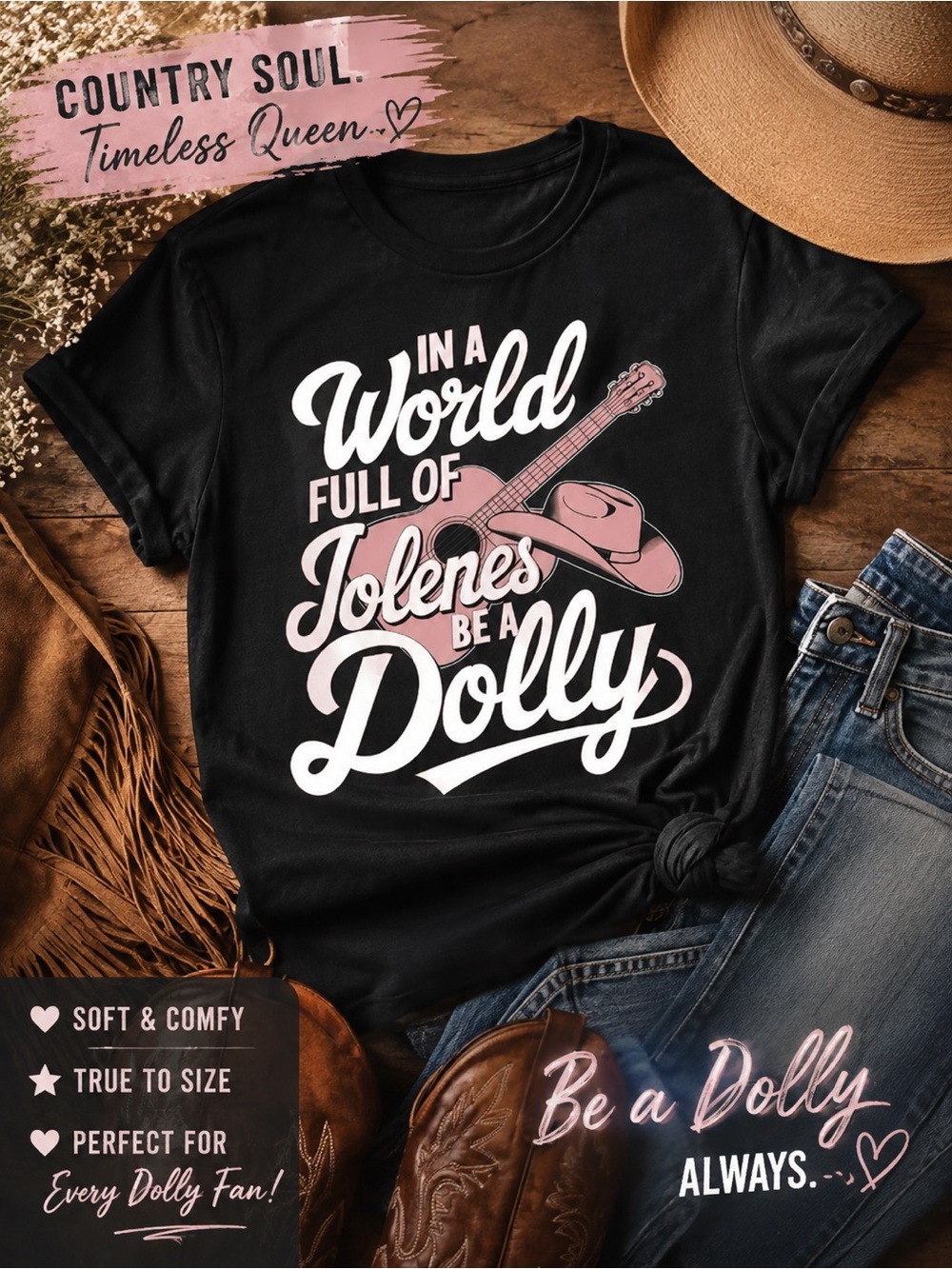 Be a Dolly Women's Black Short Sleeve Graphic Tee
